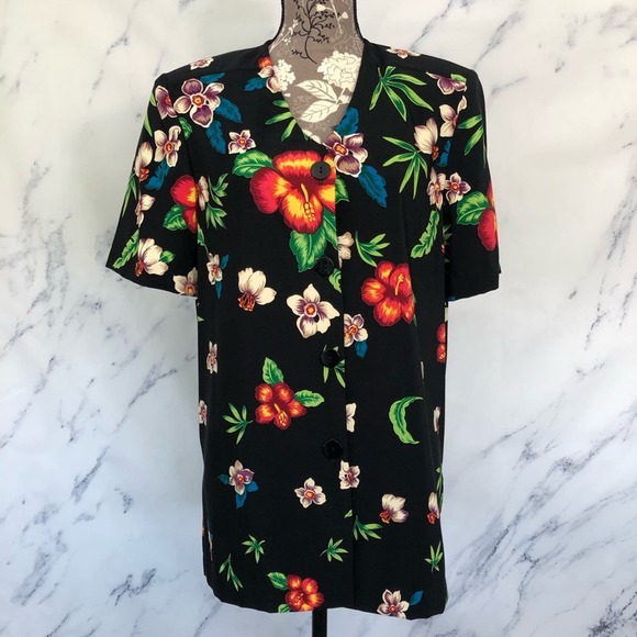 Vintage Casual Hawaiian Button Shirt Skorts Culotte Two Piece Outfit Set USA - Picture 3 of 16